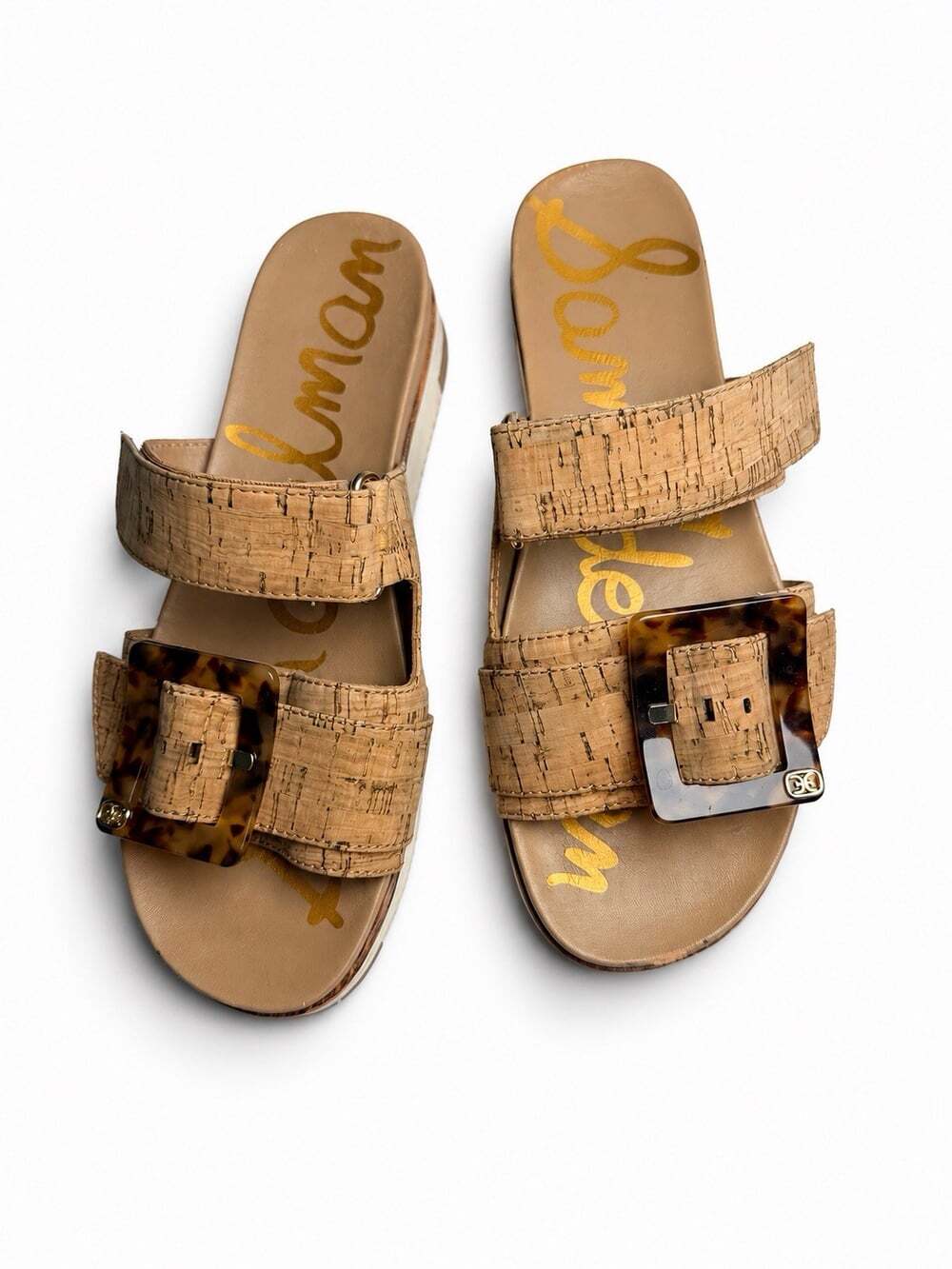 Sam Edelman Cork Slide Sandals Women 9.5 Tortoise Buckle Tan Platform